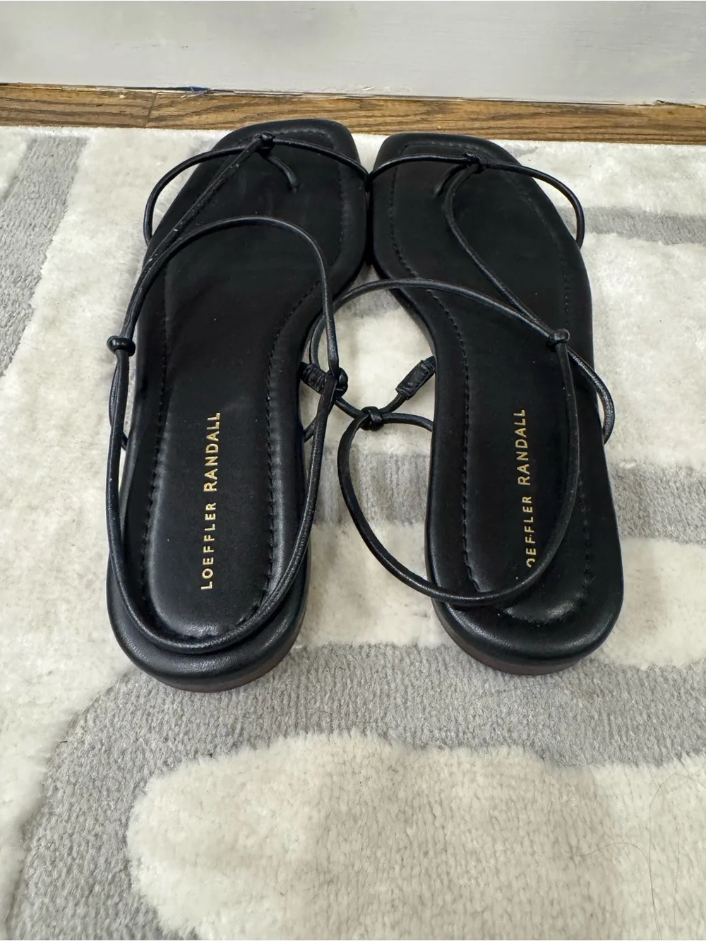 Loeffler Randall Black Minimalist Strappy Flat Sandals